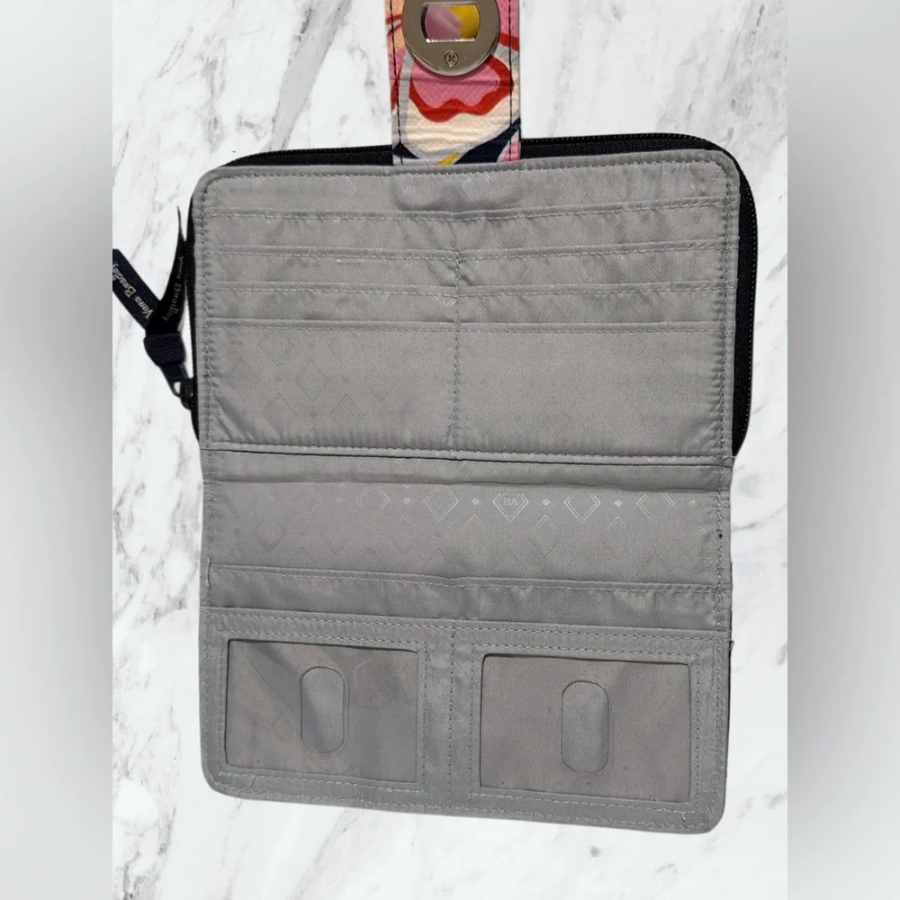 Vera Bradley Navy Floral Quilted Turn-Lock Wallet with Pink and Coral Accents - Picture 3 of 4